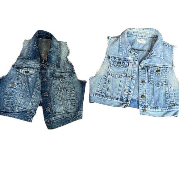 ChiOle and Candies Jackets & Blazers - Bundle of 2 Cropped Blue Denim Distressed Button Vests L ChiOle & Candies #204H